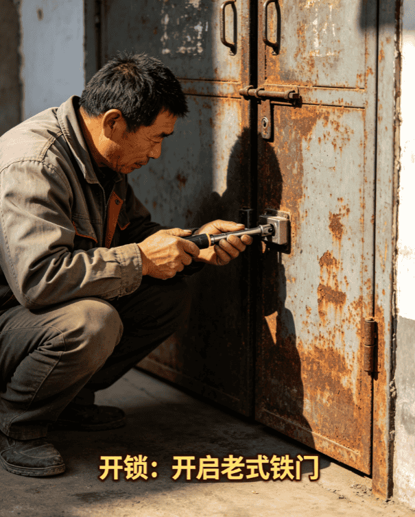 开老式铁门锁
